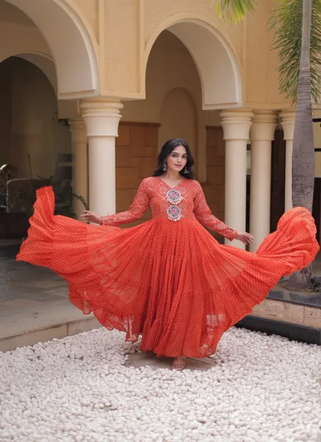 Ka 1275 Faux Georgette Laheriya Print Work Navratri Gown